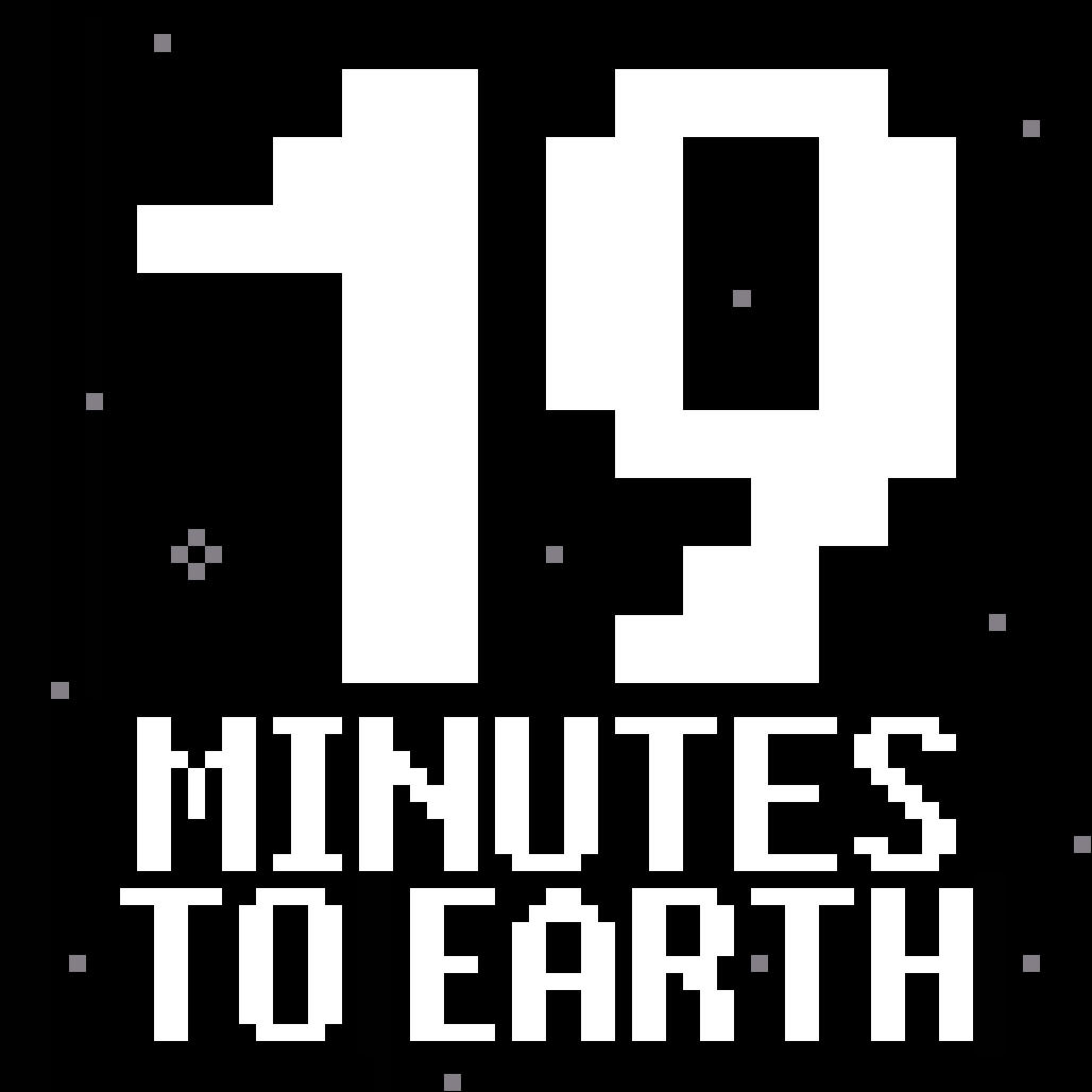 The title 19 Minutes to Earth displayed in a white pixelated font on black background with some stars visible.