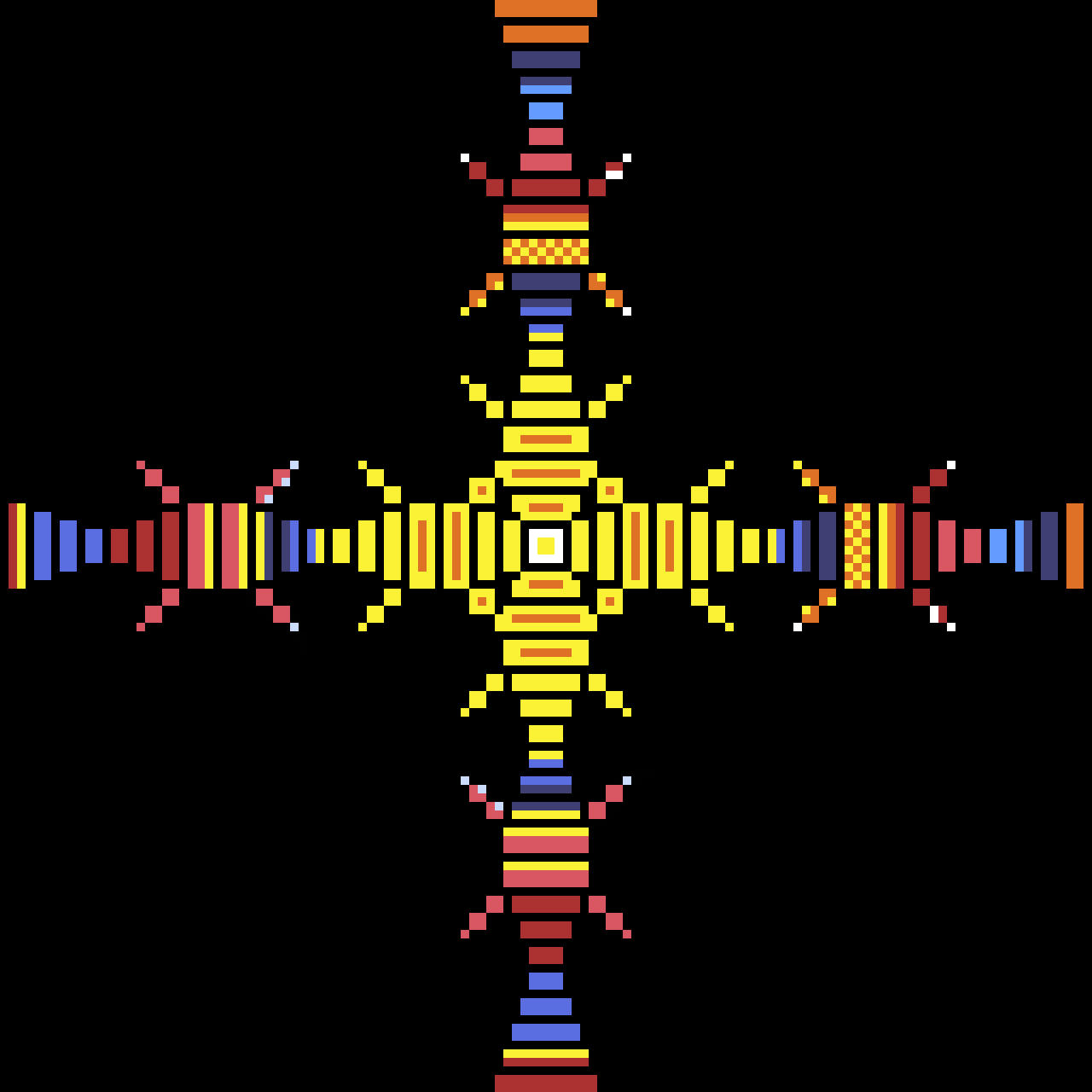 Geometric coloured blocks making a cross pattern.
